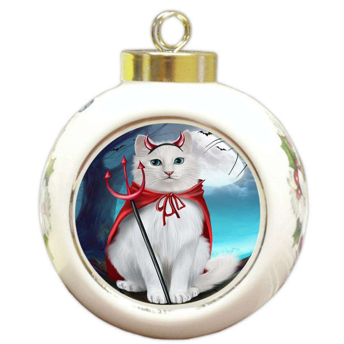 Happy Halloween Trick or Treat Turkish Angora Cat Round Ball Christmas Ornament RBPOR54668
