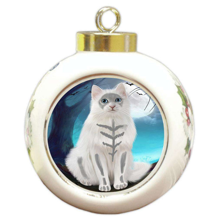 Happy Halloween Trick or Treat Turkish Angora Cat Round Ball Christmas Ornament RBPOR54670