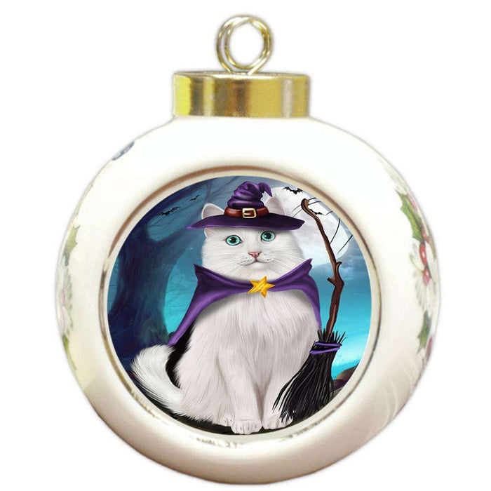 Happy Halloween Trick or Treat Turkish Angora Cat Round Ball Christmas Ornament RBPOR54671