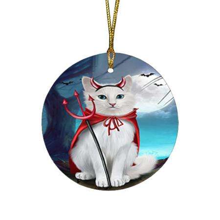 Happy Halloween Trick or Treat Turkish Angora Cat Round Flat Christmas Ornament RFPOR54659