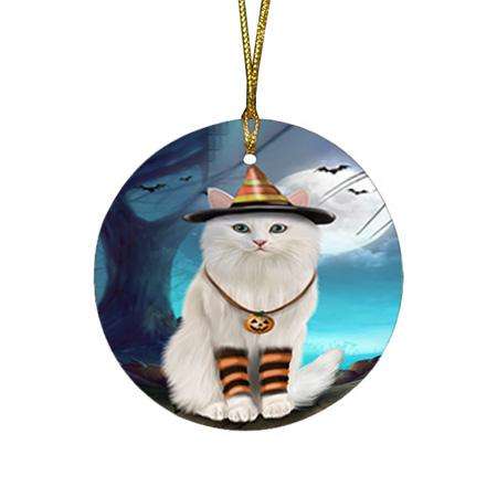 Happy Halloween Trick or Treat Turkish Angora Cat Round Flat Christmas Ornament RFPOR54660