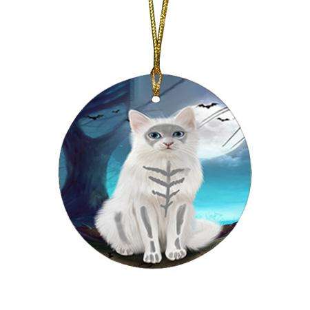 Happy Halloween Trick or Treat Turkish Angora Cat Round Flat Christmas Ornament RFPOR54661