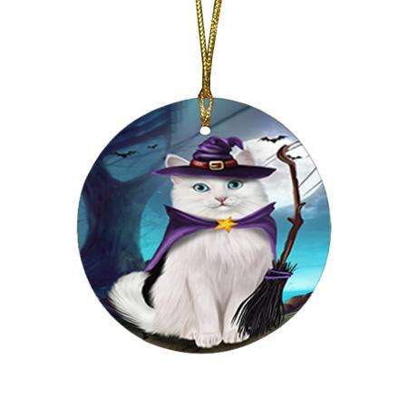 Happy Halloween Trick or Treat Turkish Angora Cat Round Flat Christmas Ornament RFPOR54662