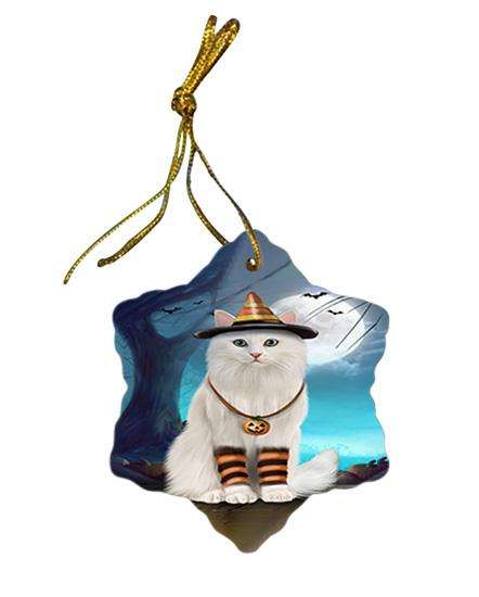 Happy Halloween Trick or Treat Turkish Angora Cat Star Porcelain Ornament SPOR54660