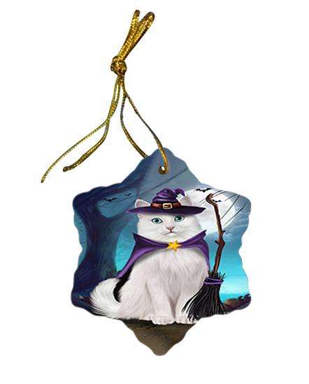 Happy Halloween Trick or Treat Turkish Angora Cat Star Porcelain Ornament SPOR54662