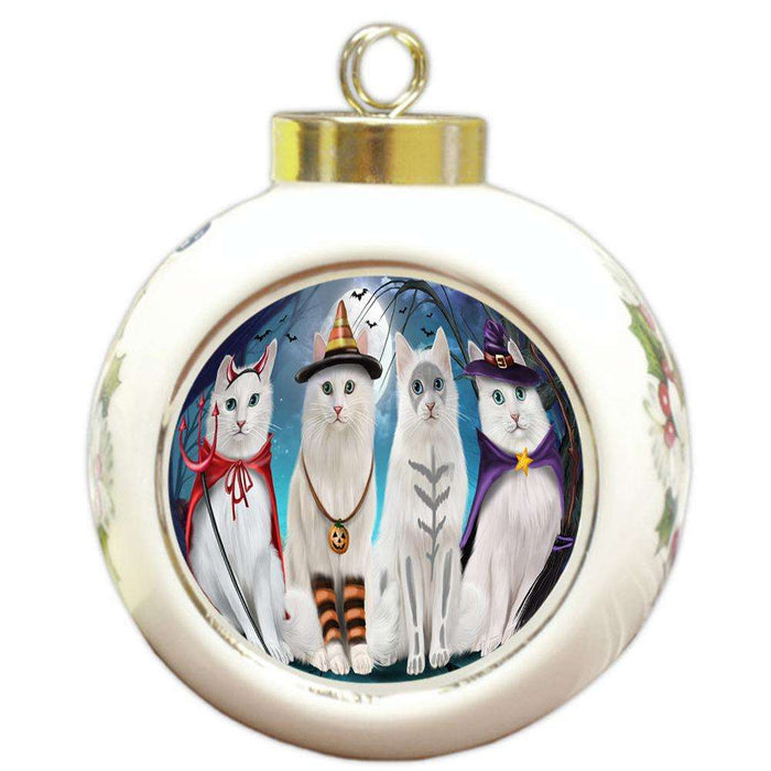 Happy Halloween Trick or Treat Turkish Angora Cats Round Ball Christmas Ornament RBPOR54617