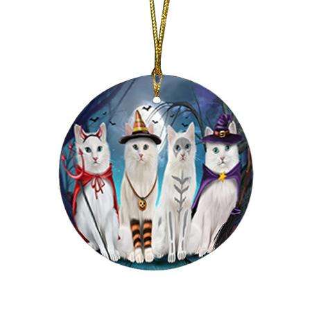 Happy Halloween Trick or Treat Turkish Angora Cats Round Flat Christmas Ornament RFPOR54608