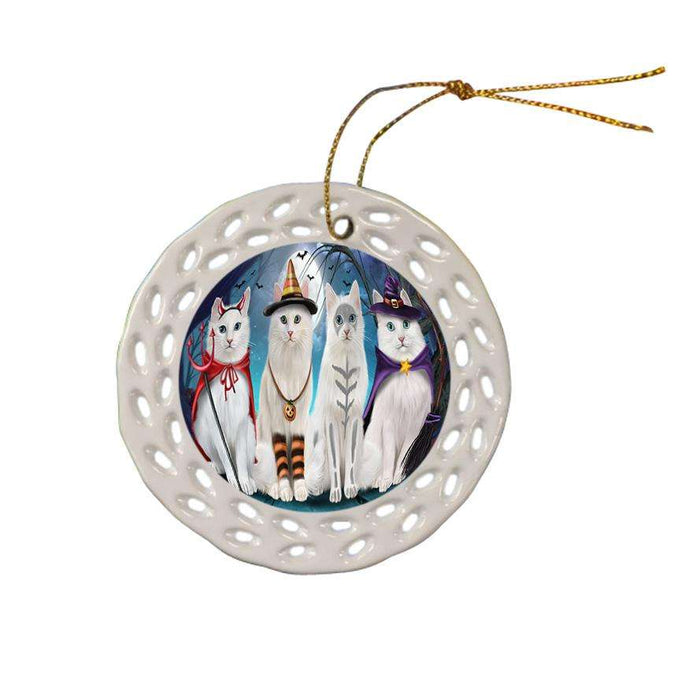 Happy Halloween Trick or Treat Turkish Angora Cats Star Porcelain Ornament SPOR54608