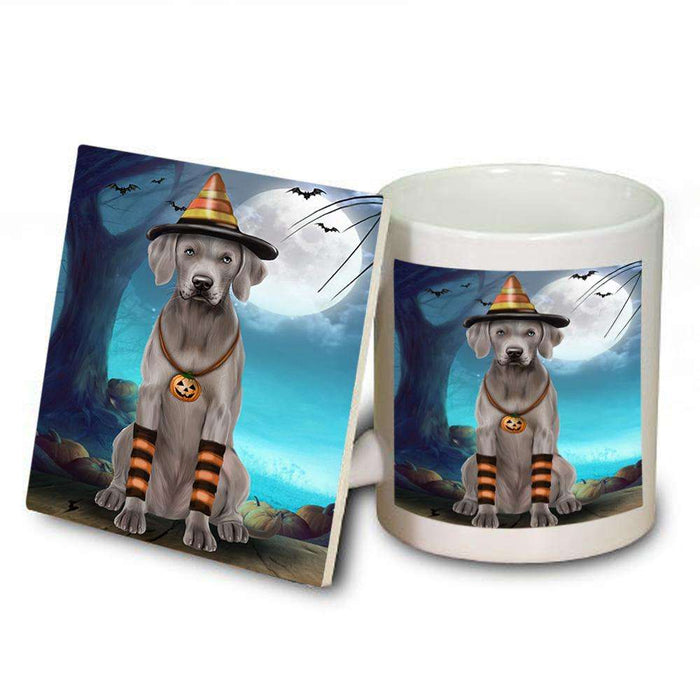 Happy Halloween Trick or Treat Weimaraner Dog Candy Corn Mug and Coaster Set MUC52506