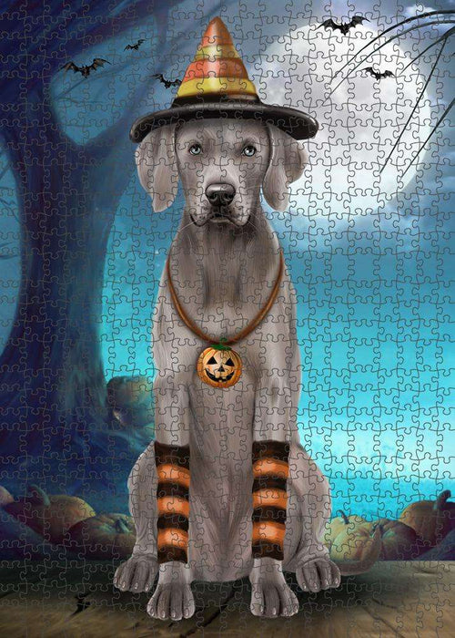 Happy Halloween Trick or Treat Weimaraner Dog Candy Corn Puzzle with Photo Tin PUZL61473