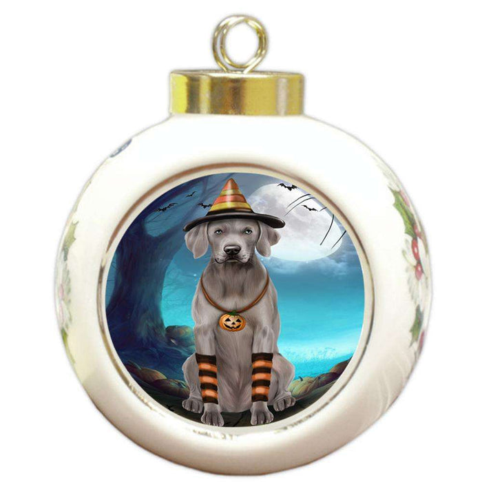 Happy Halloween Trick or Treat Weimaraner Dog Candy Corn Round Ball Christmas Ornament RBPOR52514