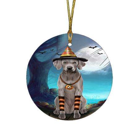 Happy Halloween Trick or Treat Weimaraner Dog Candy Corn Round Flat Christmas Ornament RFPOR52505