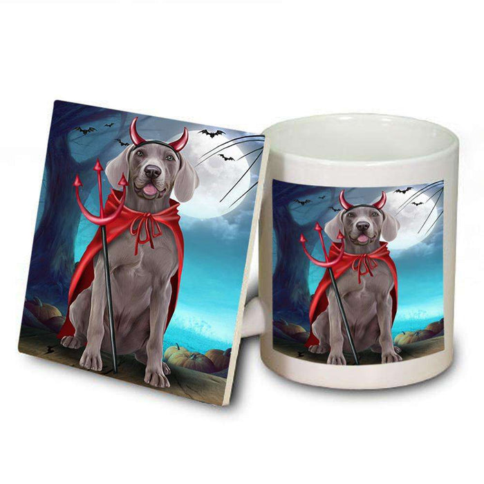 Happy Halloween Trick or Treat Weimaraner Dog Devil Mug and Coaster Set MUC52525