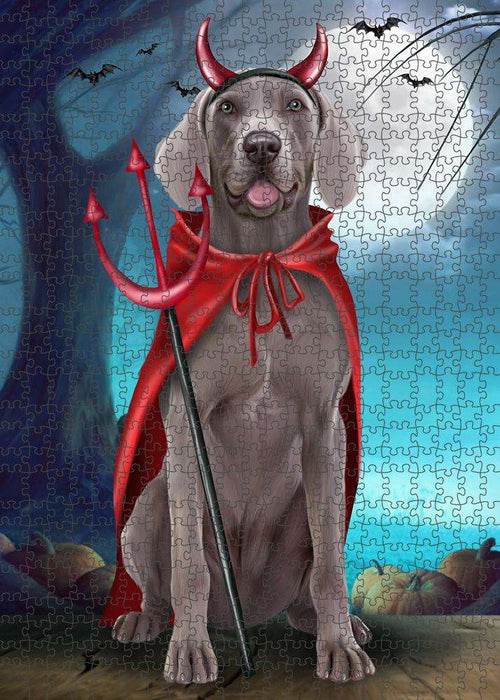 Happy Halloween Trick or Treat Weimaraner Dog Devil Puzzle with Photo Tin PUZL61530
