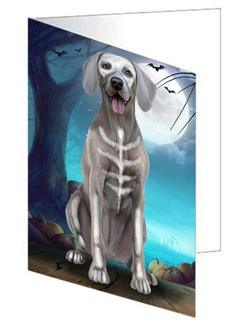 Happy Halloween Trick or Treat Weimaraner Dog Skeleton Handmade Artwork Assorted Pets Greeting Cards and Note Cards with Envelopes for All Occasions and Holiday Seasons GCD61685