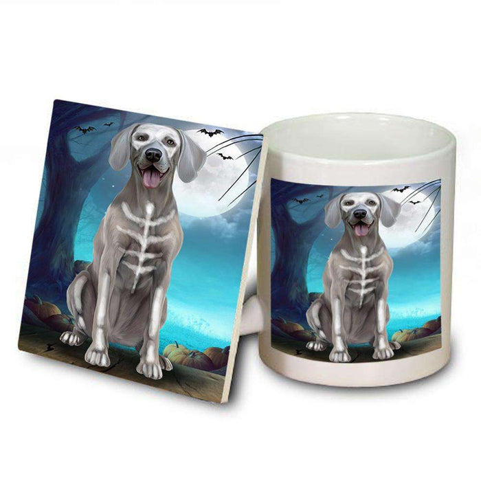 Happy Halloween Trick or Treat Weimaraner Dog Skeleton Mug and Coaster Set MUC52544
