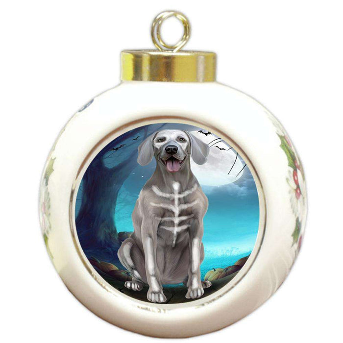Happy Halloween Trick or Treat Weimaraner Dog Skeleton Round Ball Christmas Ornament RBPOR52552