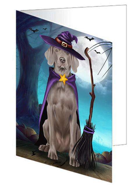 Happy Halloween Trick or Treat Weimaraner Dog Witch Handmade Artwork Assorted Pets Greeting Cards and Note Cards with Envelopes for All Occasions and Holiday Seasons GCD61742