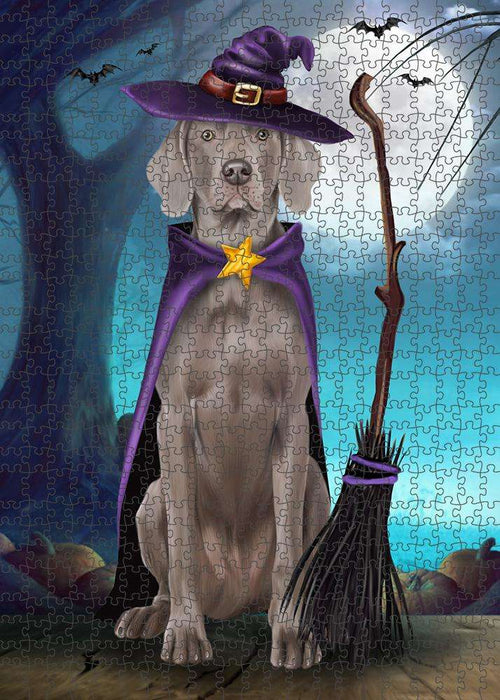 Happy Halloween Trick or Treat Weimaraner Dog Witch Puzzle with Photo Tin PUZL61644