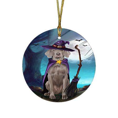 Happy Halloween Trick or Treat Weimaraner Dog Witch Round Flat Christmas Ornament RFPOR52562