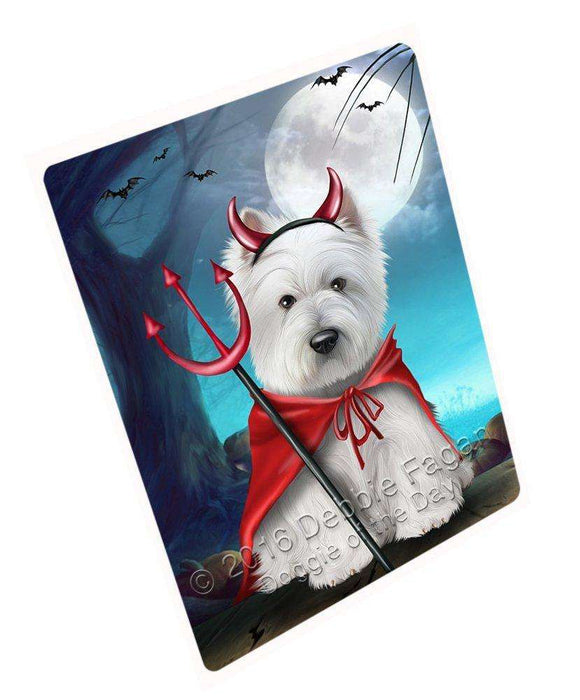 Happy Halloween Trick or Treat West Highland White Terrier Dog Devil Art Portrait Print Woven Throw Sherpa Plush Fleece Blanket