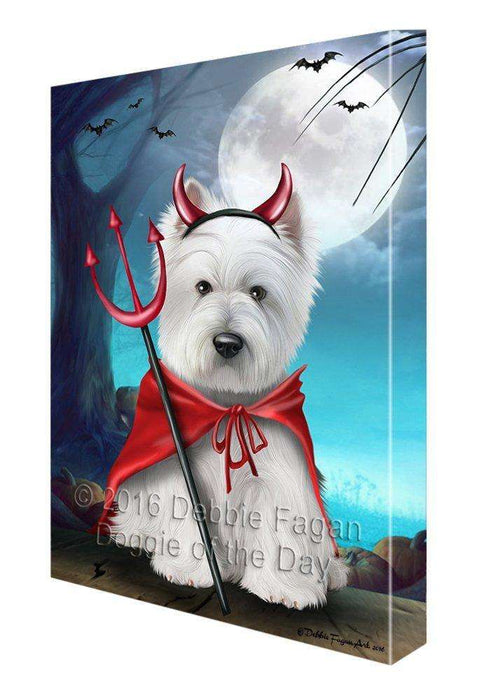 Happy Halloween Trick or Treat West Highland White Terrier Dog Devil Canvas Wall Art