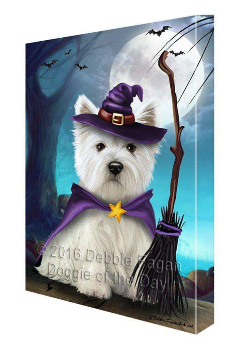 Happy Halloween Trick or Treat West Highland White Terrier Dog Witch Canvas Wall Art