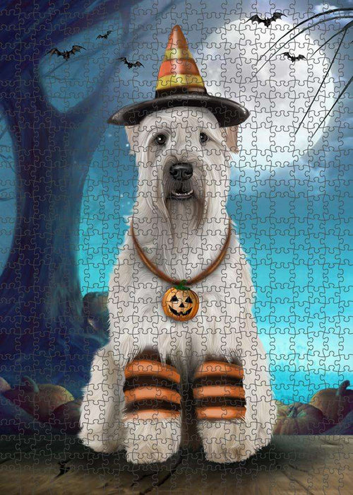 Happy Halloween Trick or Treat Wheaten Terrier Dog Candy Corn Puzzle with Photo Tin PUZL61476