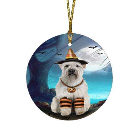 Happy Halloween Trick or Treat Wheaten Terrier Dog Candy Corn Round Flat Christmas Ornament RFPOR52506