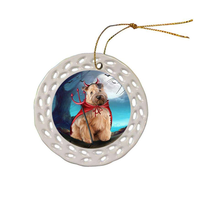 Happy Halloween Trick or Treat Wheaten Terrier Dog Devil Ceramic Doily Ornament DPOR52534