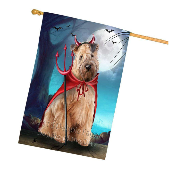 Happy Halloween Trick or Treat Wheaten Terrier Dog Devil House Flag FLG52615