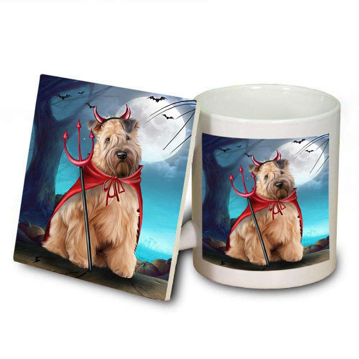 Happy Halloween Trick or Treat Wheaten Terrier Dog Devil Mug and Coaster Set MUC52526