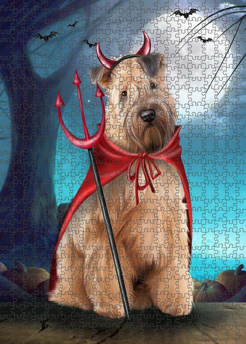 Happy Halloween Trick or Treat Wheaten Terrier Dog Devil Puzzle with Photo Tin PUZL61533