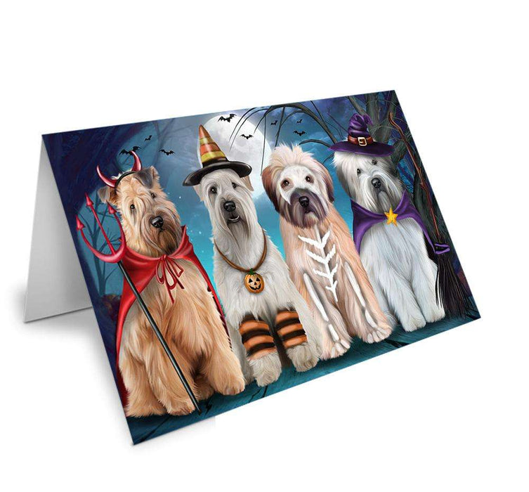Happy Halloween Trick or Treat Wheaten Terrier Dog Handmade Artwork Assorted Pets Greeting Cards and Note Cards with Envelopes for All Occasions and Holiday Seasons GCD61802
