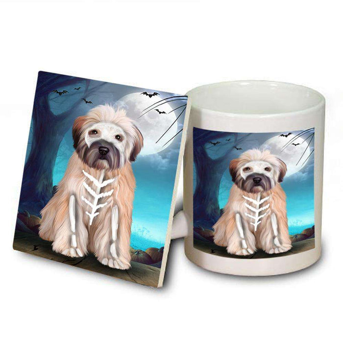 Happy Halloween Trick or Treat Wheaten Terrier Dog Skeleton Mug and Coaster Set MUC52545