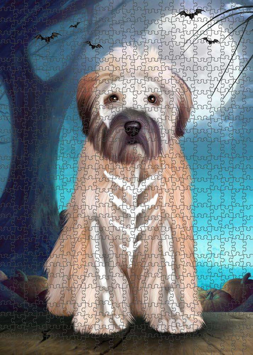 Happy Halloween Trick or Treat Wheaten Terrier Dog Skeleton Puzzle with Photo Tin PUZL61590