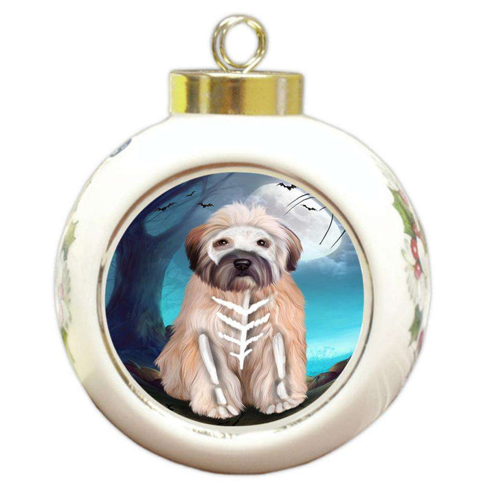 Happy Halloween Trick or Treat Wheaten Terrier Dog Skeleton Round Ball Christmas Ornament RBPOR52553