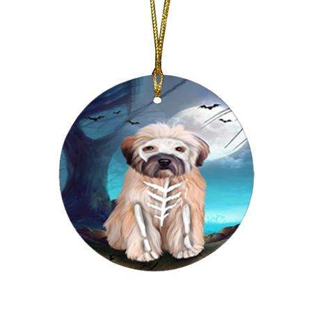 Happy Halloween Trick or Treat Wheaten Terrier Dog Skeleton Round Flat Christmas Ornament RFPOR52544
