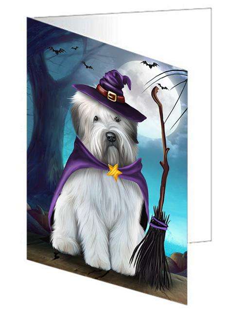 Happy Halloween Trick or Treat Wheaten Terrier Dog Witch Handmade Artwork Assorted Pets Greeting Cards and Note Cards with Envelopes for All Occasions and Holiday Seasons GCD61745