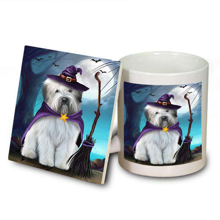 Happy Halloween Trick or Treat Wheaten Terrier Dog Witch Mug and Coaster Set MUC52564