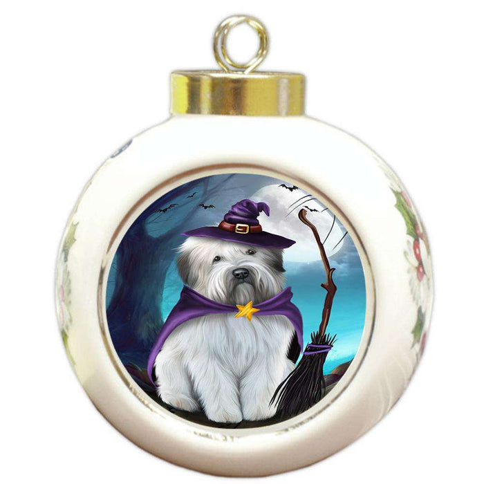 Happy Halloween Trick or Treat Wheaten Terrier Dog Witch Round Ball Christmas Ornament RBPOR52572
