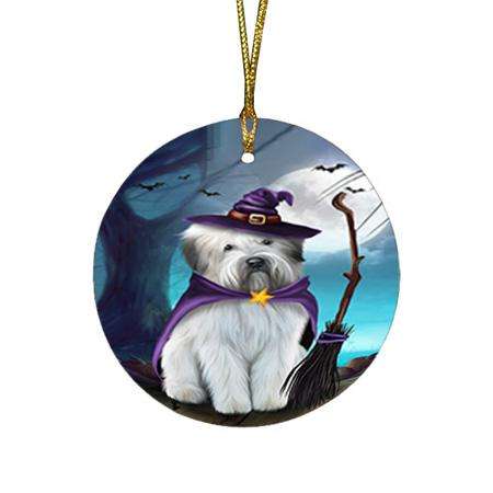 Happy Halloween Trick or Treat Wheaten Terrier Dog Witch Round Flat Christmas Ornament RFPOR52563