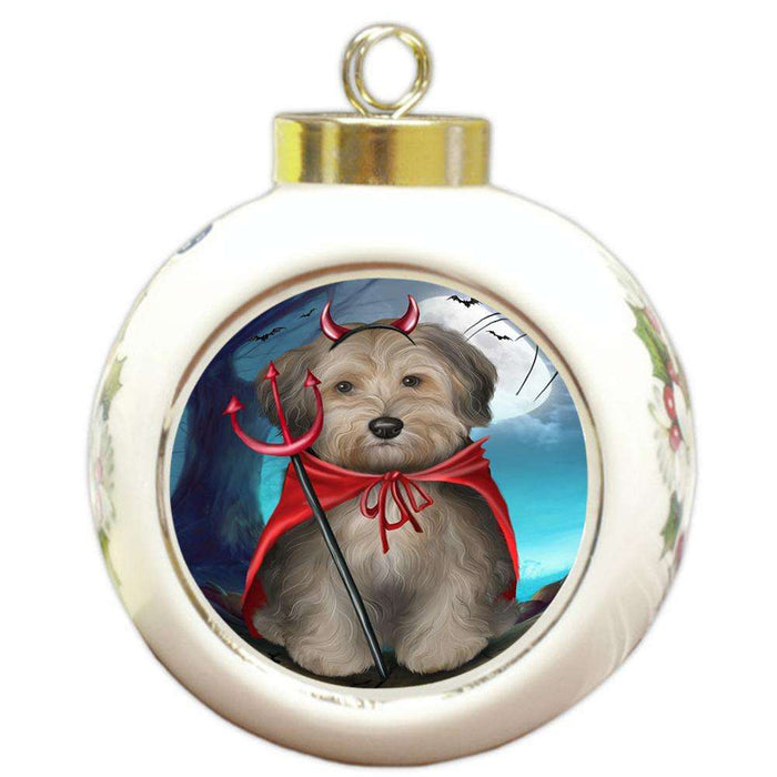 Happy Halloween Trick or Treat Yorkipoo Dog Round Ball Christmas Ornament RBPOR54672