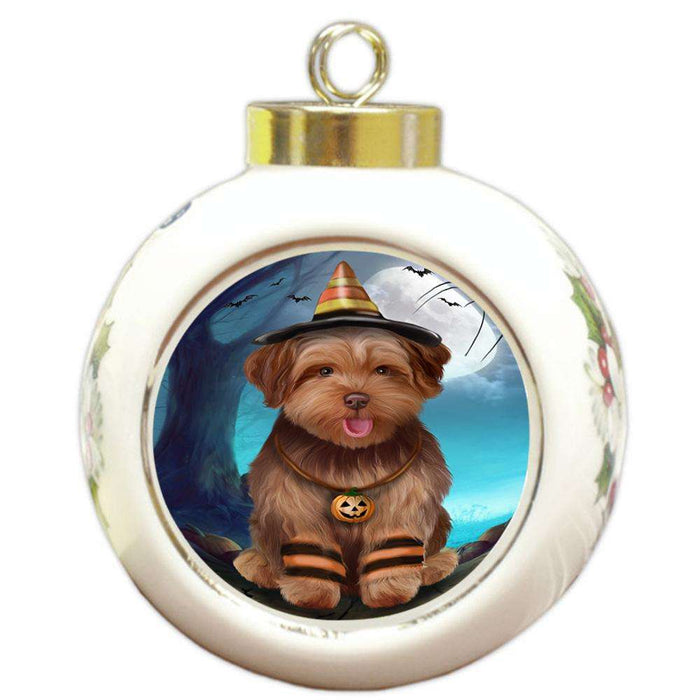 Happy Halloween Trick or Treat Yorkipoo Dog Round Ball Christmas Ornament RBPOR54673