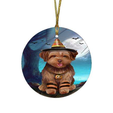 Happy Halloween Trick or Treat Yorkipoo Dog Round Flat Christmas Ornament RFPOR54664