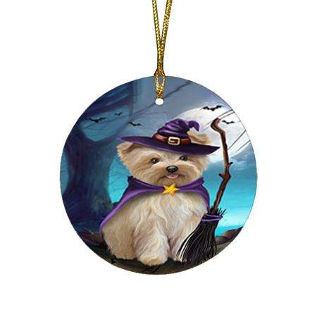 Happy Halloween Trick or Treat Yorkipoo Dog Round Flat Christmas Ornament RFPOR54666