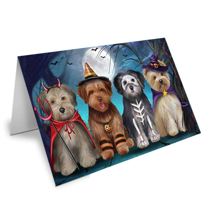 Happy Halloween Trick or Treat Yorkipoos Dog Handmade Artwork Assorted Pets Greeting Cards and Note Cards with Envelopes for All Occasions and Holiday Seasons GCD67883