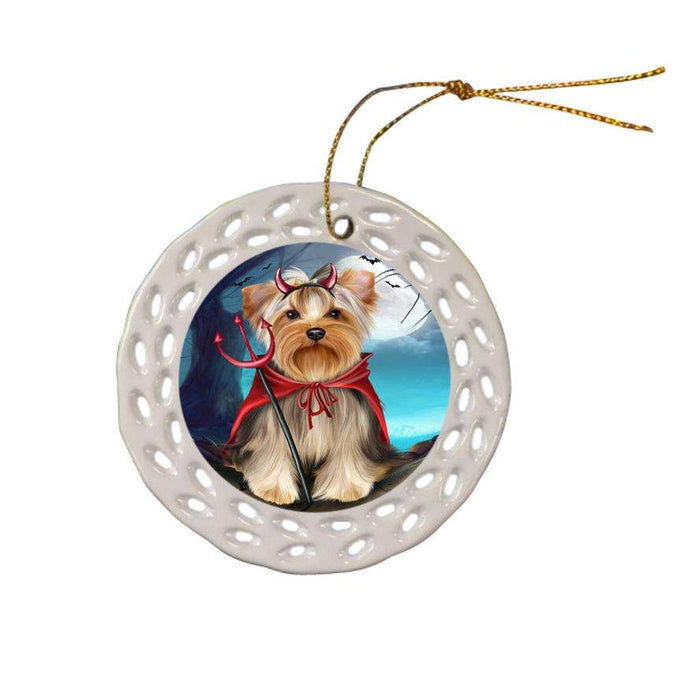 Happy Halloween Trick or Treat Yorkshire Terrier Dog Ceramic Doily Ornament DPOR54676