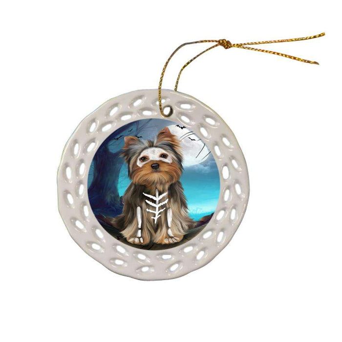 Happy Halloween Trick or Treat Yorkshire Terrier Dog Ceramic Doily Ornament DPOR54678