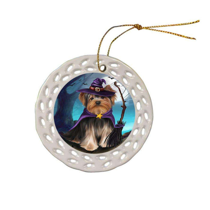 Happy Halloween Trick or Treat Yorkshire Terrier Dog Ceramic Doily Ornament DPOR54679